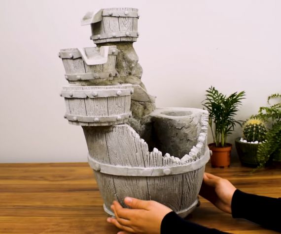 Diy Concrete Barrel Waterfall Fountain Pot 2