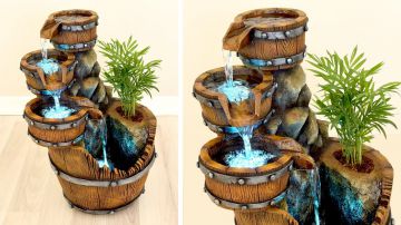 Diy Concrete Barrel Waterfall Fountain Pot